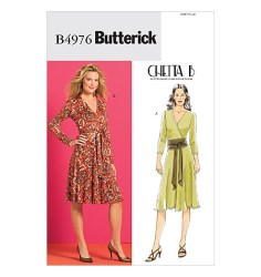 4976 EZ FLARE SASH TIE JERSEY V-DRESS PATTERN 16-22